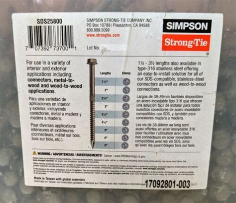 Simpson Strong Tie Sds25800 14” X 8” Heavy Duty Connector Screw 38