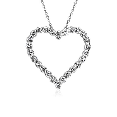 floating diamond heart pendant in 14k white gold 2 ct tw blue nile sg