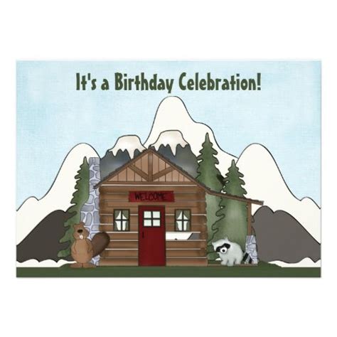Cabin 1 cabin 2 cabin 3 cabin 4 cabin 6 cabin 7 cabin 8 cabin 9. Beaver, Raccoon and Mountain Cabin Birthday Invite ...