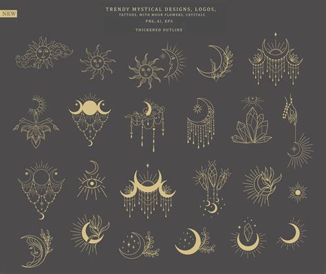 Moon Phases Sun Crystal Celestial Clipart Floral Hand Lunar | Etsy