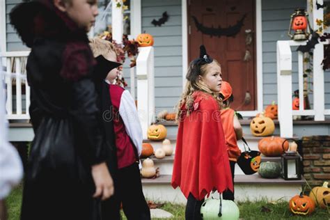 Little Children Trick Or Treating On Halloween Stock Image Image Of