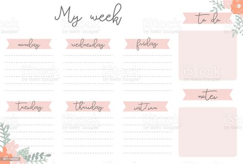 Add tasks, classes, and meetings with ease. Pink Weekly Planner With Flowers Stationery Organizer For Daily Plans Floral Vector Weekly ...