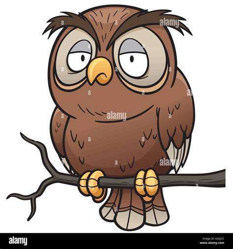 Vector Illustration Of Cartoon Owl Sitting On Tree Branch Stock Vector