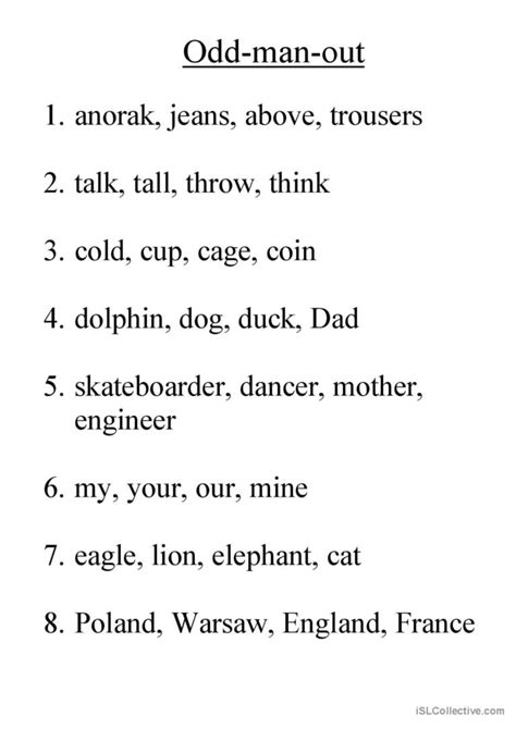 Odd One Out English Esl Worksheets Pdf And Doc
