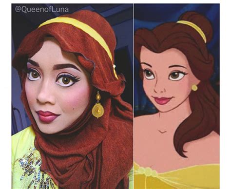 artist uses her hijab and fab makeup skills to unveil herself as famous disney characters al