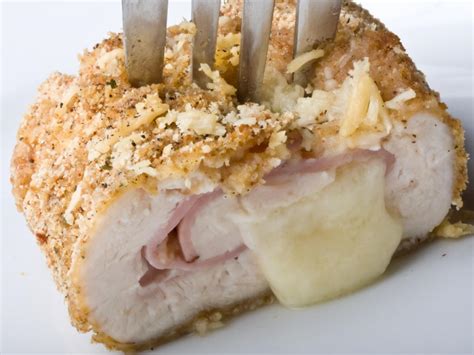 Veal or pork cordon bleu is made of veal or pork pounded thin and wrapped around a slice of ham and a slice of cheese, breaded. Chicken Cordon Bleu Recipe and Nutrition - Eat This Much