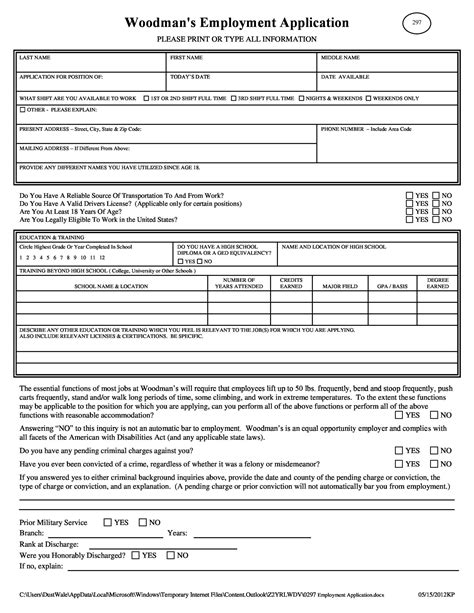 Printable Employment Form Printable Forms Free Online