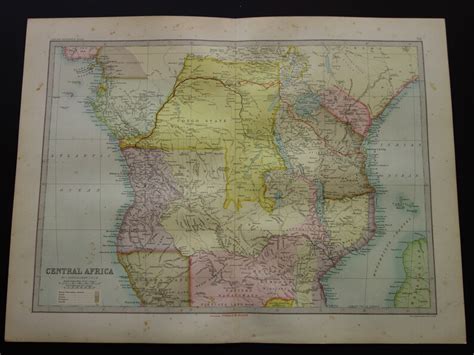 Africa Old Map 1890 Original Large Antique Print Of Central Etsy