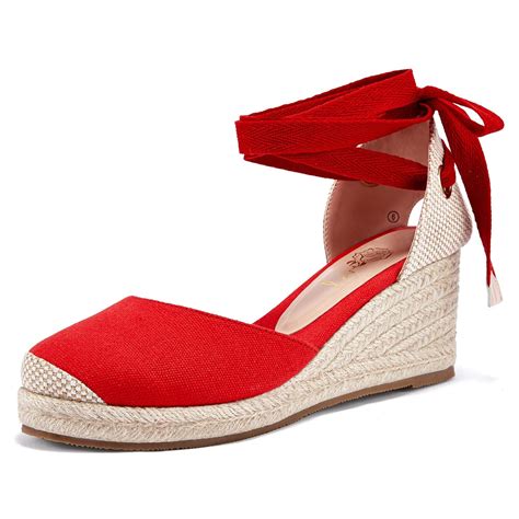 Buy Womens Espadrille Wedge Sandals Lace Up Platform Closed Toe Summer Comfy Sandals At