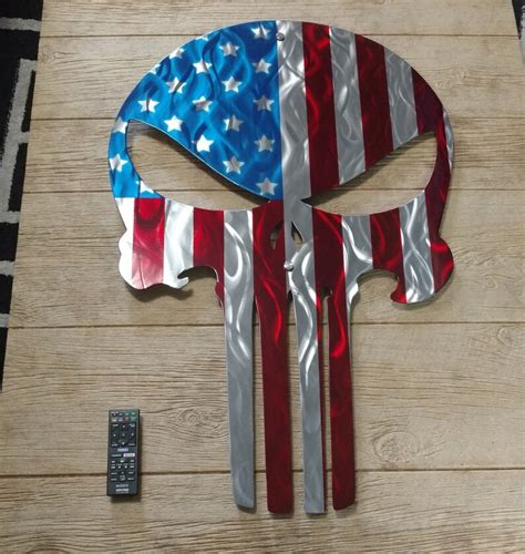 Metal Wall Art American Flag Punisher Skull Unique Home Decor Etsy