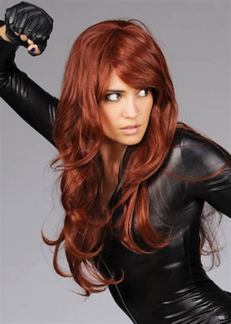 Ladies Long Auburn Black Widow Style Wig