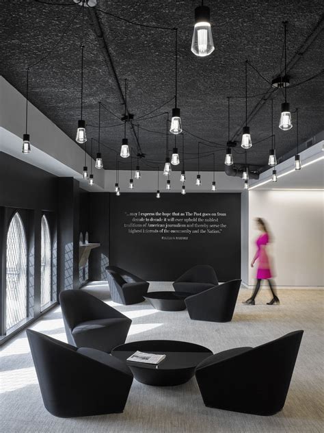 Black and white office furniture, accessories and lighting fixtures bring drama into interior design in neutral colors. The Washington Post Headquarters - Washington D.C ...