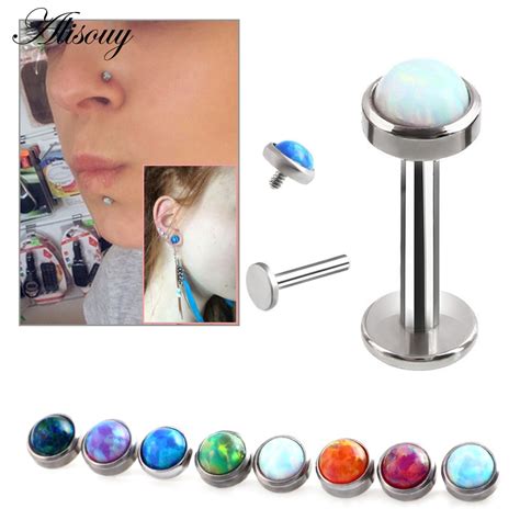 Alisouy 1PC 16G 8mm Stainless Steel Opal Labret Lip Stud Rings Sexy