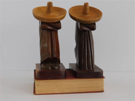 Pair Of Hand Carved Wooden Bookends Mexican Sleeping Man And Women In