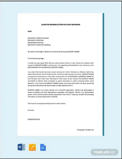 Character reference letter for court example. Sample Character Reference Letter for Court Template