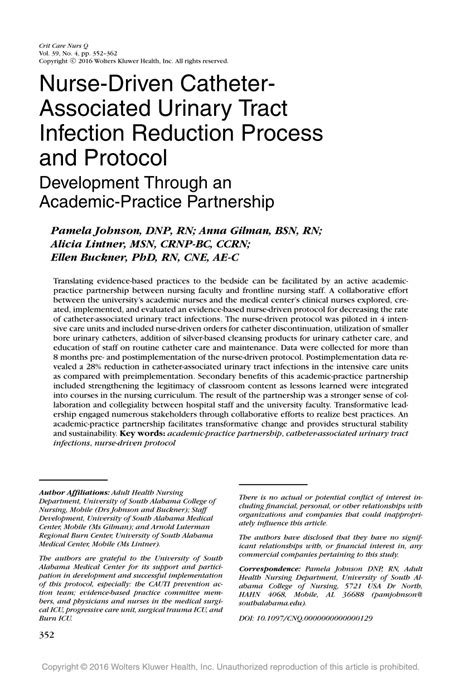 Pdf Nurse Driven Catheter Associated Urinary Tract Infection