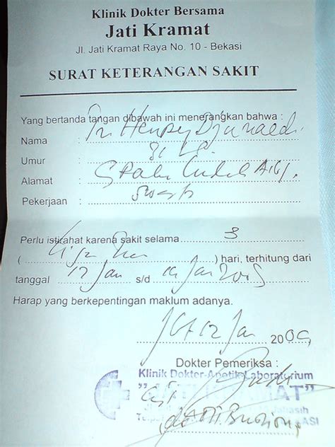 Surat dokter merupakan surat resmi yang dikeluarkan oleh dokter untuk menjelaskan kondisi kesehatan seseorang. Surat Keterangan Sakit | Flickr - Photo Sharing!