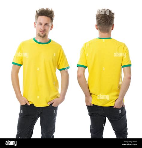 Photo Of A Man Wearing Blank Yellow And Green T Shirt Front And Back