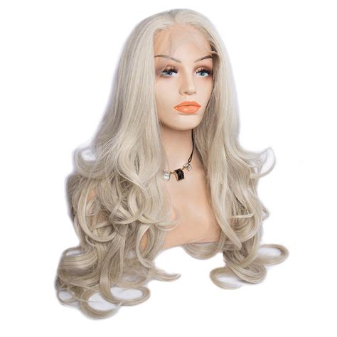 Long Wavy Platinum Blonde Wig Body Wave Hairstyle Synthetic Lace Front Wigs For Sale Modernshow