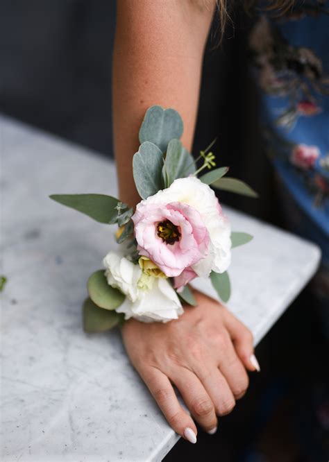 Wrist Corsages Featuring Beautiful Lisianthus And Eucalyptus For Nicole