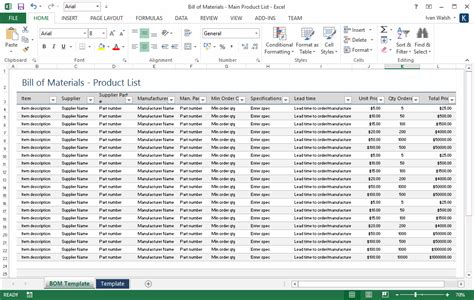 Bill Of Materials Templates MS Word 6 Excel Spreadsheets My