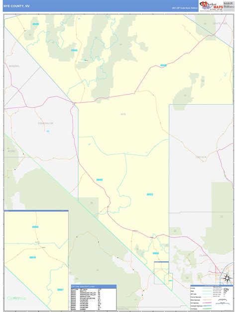 Nye County, NV Zip Code Wall Map Basic Style by MarketMAPS - MapSales