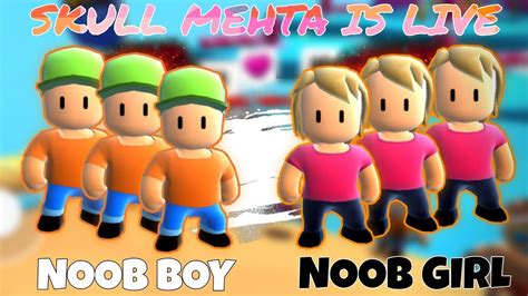 Stumble Guys Livestream Noob Boy Vs Noob Girl Minigame Youtube