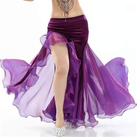 Belly Dance Costume Side Slit Velvet Mesh Skirt 11 Colors Ebay