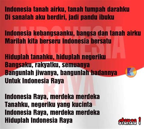 Gambar Lirik Lagu Indonesia Raya Stanza 1 2 Dan 3 K Blog