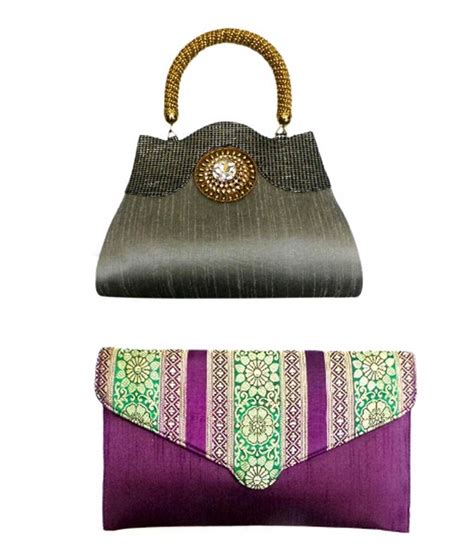 Bhamini Combo Of Multicolour Raw Silk Handbag With Clutch Buy Bhamini