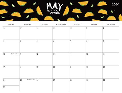May 2020 Calendar Template Printable Blank With Editable Notes
