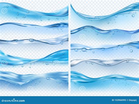 Wave Realistic Splashes Liquid Water Surface With Bubbles And Splashes