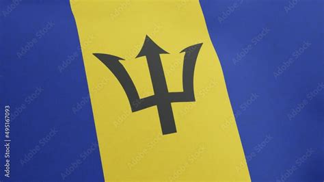 National Flag Of Barbados Waving Original Size And Colors 3d Render The Broken Trident Or