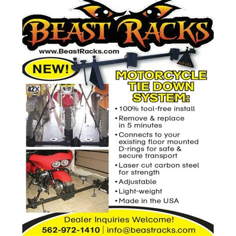 They should hold your motorcycle perfectly and those straps must be long enough to tie down motorcycles of different sizes. Beast Racks Motorcycle Tie Down Systems - Getting you ...