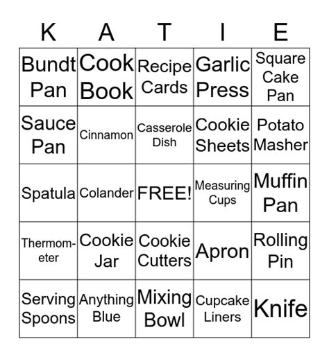 Katie S Baking Bingo Card