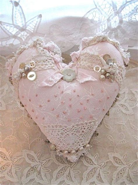 Sale Fabric Ooak Heart Pillow Pretty Pale Pink Shabby Chic