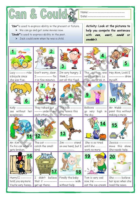 Can And Could Worksheet