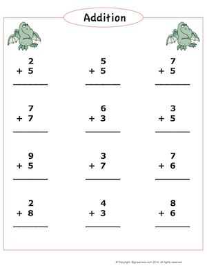 addition facts sums    grade math worksheets biglearners