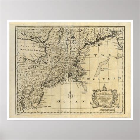 New England New Jersey New York Map 1747 Poster Zazzle