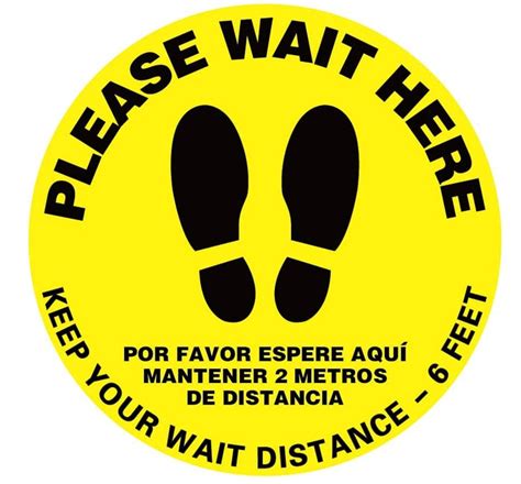 Please Wait Here Yellow Bilingual Safety Floor Decal 10pcs Pack