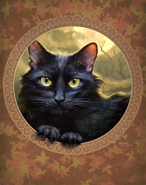 Black Cat Autumn Painting By Jeff Haynie