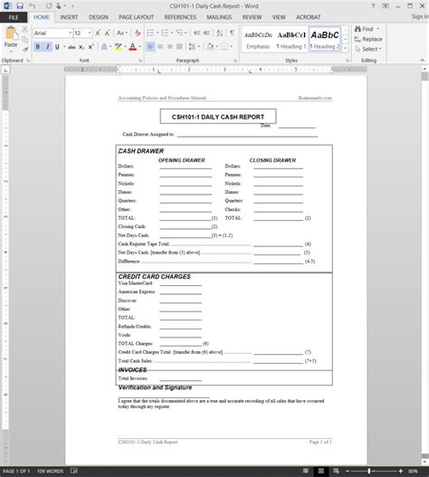 End Of Day Cash Register Report Template Kayra Excel