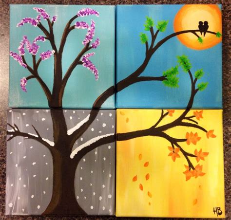 The Four Seasons Acrylic Paints 4 Canvases Made By Me Canvas Painting Projects Easy