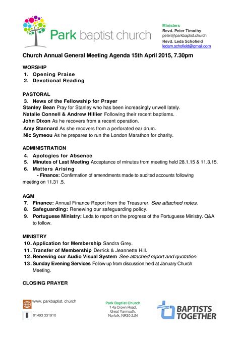 Kostenloses Baptist Church Meeting Agenda