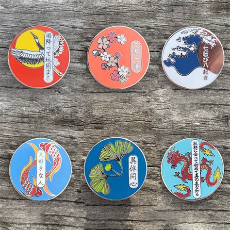 Set Of Six Inspirational Japanese Enamel Pins By Two Little Boys