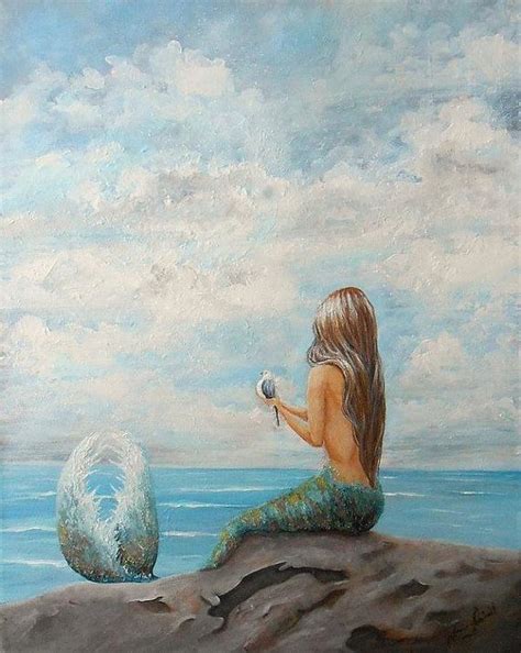 Mermaid On Rock Art Ocean Fantasy Print Beach House Coastal Etsy