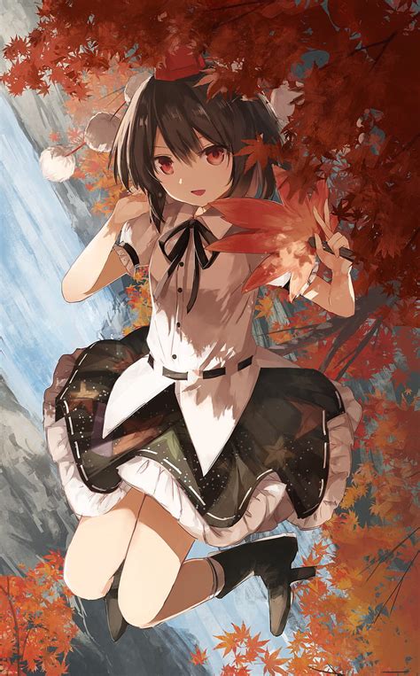 Anime Anime Girls Red Eyes Touhou Shameimaru Aya Leaves Fall