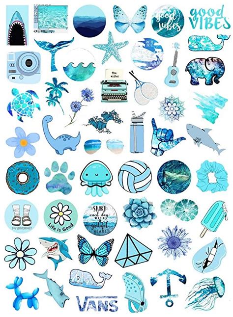 Pengxiaomei 53 Pcs Blue Cute Stickers