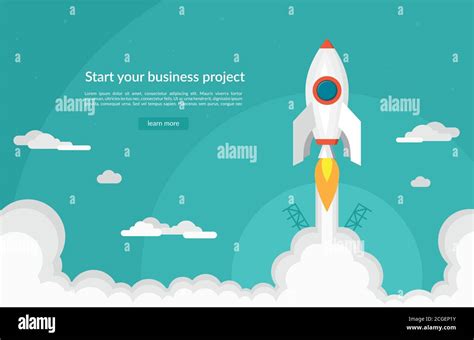 Business Startup Concept In Flat Design Style Space Rocket Launch