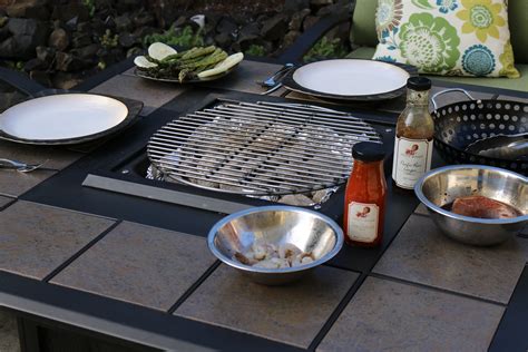 Propane Fire Pit Table Becomes A Charcoal Grilling Table
